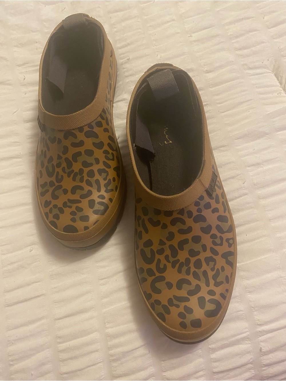 Ladies Leopard Print Slip-On Rain Shoes - Brown